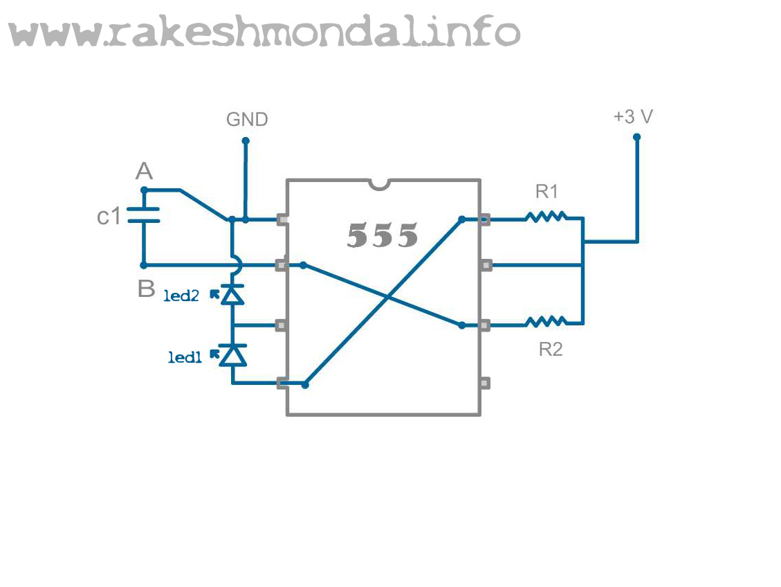 555 Timer IC schematic for blinking led
